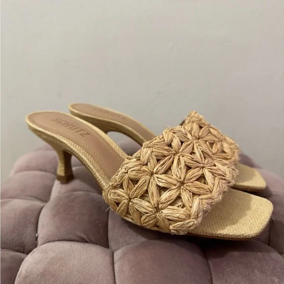 Schutz dethalia straw raffia sandal, kitten heel, natural, size 5 - Picture 2 of 10